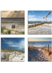 Leinwandbild Artland "Einsamer Strand Ostsee Sandd&uuml;ne Gr&auml;ser", beige (farbe bild(er): naturfarben), B:30cm H:30cm, Leinwand, MDF, Bilder, Leinwandbild, 4er Set, verschiedene Gr&ouml;&szlig;en