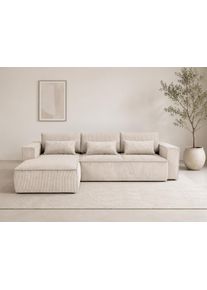 Ecksofa OTTO HOME "Tillian, Schlafsofa", cream, B:294cm H:80cm T:188cm, 92% polyester, 8% nylon, Sofas, Ecksofa, Breite 294 cm, Breitkord, Sitzfl&auml;che mit Taschenfederkern