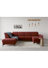 Sit & More Wohnlandschaft SIT & MORE "Sinatra U-Form", rot (bordeaux), B:326cm H:85cm T:220cm, 100% Polyester, Sofas, Wohnlandschaft, optional mit Kopfteilverstellung und Armteilfunktion, Metallf&uuml;&szlig;e