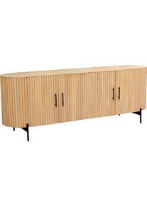 Sideboard Sit "Varese aus Mangoholz mit Lamellen-Design & 4 T&uuml;ren", beige (natur, schwarz), B:190cm H:76cm T:45cm, Massivholz, Metall, Sideboards, Sideboard, 90 cm breit mit 4 F&auml;chern & 22 cm hohen Metallf&uuml;&szlig;en