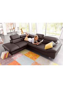 Ecksofa COTTA "Driver L-Form, B: 265cm, moderne Couch, Wellenunterfederung, inkl. 3 x", braun, B:268cm H:73cm T:214cm, Kunstleder SOFTLUX;LEDER BEEFY (ein abgedecktes Spalt-Rindsleder) im Sitz und R&uuml;cken (Korpus in Kunstleder);Luxus-Kunstleder;Leder Pampas (echtes Rindsleder) im Sitz und R&uuml;cken (R&uuml;ckseite mit Spannstoff bezogen), Sofas, Ecksofa, Kopfteilverstellung, optional Schlaffunktion & Bettk