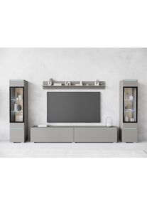 Wohnwand Home Affaire "VERA II", grau (grau pallad), B:260cm H:130cm T:33cm, Kastenm&ouml;bel-Sets, Wohnwand, Mediawand 260 cm, Vitrine mit Verglasung, stehend und h&auml;ngend