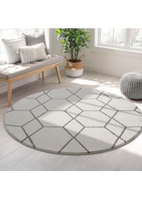 Teppich Sanat "Trellis, auch als L&auml;ufer und Rund", wei&szlig; (creme), H:10mm &Oslash;:200cm, Kunstfaser, Teppiche, Teppich, Kurzflor, skandi, boho, gro&szlig;e Farbauswahl, alle R&auml;ume