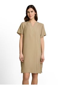 Sommerkleid Tom Tailor, Damen, Gr. 44, N-Gr, beige (silber olive), Web, Obermaterial: 82% Viskose, 18% Polyamid, unifarben, regular fit knielang, Kleider Sommerkleid, mit Seitenschlitzen