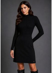 Strickkleid Bruno Banani, Damen, Gr. 46, N-Gr, schwarz, Strick, Obermaterial: 50% Viskose, 28% Polyester, 22% Polyamid, Mesh, unifarben, ausgestellt mini, Rundhals, Kleider Strickkleid, mit ausgestellter Passform, Mini-L&auml;nge, auch in gro&szlig;en Gr&ouml;&szlig;en