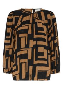 Langarmbluse Kaffe "Langarm-Bluse KAlorina", Damen, Gr. 36, schwarz (schwarz, toasted coconut graphic), Obermaterial: 100% Viskose LENZING ECOVERO CV LenzEcov., Blusen Langarmbluse