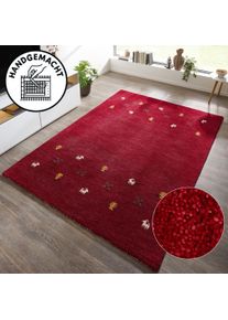 Wollteppich Theko "Gabbeh Motiv, Handgefertigt, Teppich, Tiermotiv, reine Wolle" Gr. 4, rot (bordeaux), B:160cm H:14mm L:220cm, Wolle, Teppiche, Wollteppich, reine Wolle, Wohnzimmer, Schlafzimmer, Esszimmer, Topseller