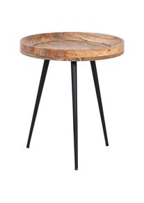 Mid.you , Naturfarben, Schwarz , Holz, Metall , Mangoholz , massiv , rund , 50x45x45 cm ,