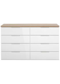 CARRYHOME Sideboard, Eiche Artisan, Wei&szlig; Hochglanz, Kunststoff, 8 Schublade(n) Schubladen, 136x82x44 cm, FSC Mix, Typenauswahl, Beim&ouml;bel erh&auml;ltlich, stehend, Kleinm&ouml;bel, Kommoden, Sideboards