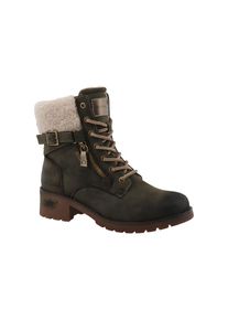 Winterstiefelette Tom Tailor, Damen, Gr. 41, gr&uuml;n (khaki), Lederimitat, Textil, Schuhe Winterstiefelette, Blockabsatz, Winterboots, Schn&uuml;rboots mit Fellimitat am Schaftrand