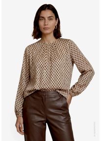 Satinbluse Zero, Damen, Gr. 42, beige (cream, braun), Web, Obermaterial: 96% Polyester, 4% Elasthan, gemustert, bequem h&uuml;ftbedeckend, Rundhals, elastischer Bund, Blusen Satinbluse, Sommerbluse mit Rundhals und Minimal-Print
