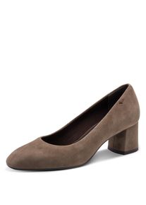 Pumps Tamaris, Damen, Gr. 42, braun (taupe), Ziegenveloursleder, clean, gepflegt, festlich, Schuhe Pumps, Blockabsatz, Abendschuh, Businesschuh in modischer Karreeform