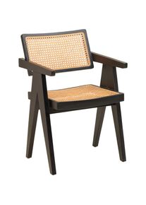 Livetastic Armlehnstuhl, Naturfarben, Schwarz, Holz, Rattan, Teakholz, massiv, Wiener Geflecht, 58x85.5x55 cm, Holzm&ouml;bel, Sitzgelegenheiten Holz, Holzst&uuml;hle