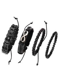 Armband Set Firetti "Infinity/Unendlichkeitsschleife", schwarz (metallfarben, schwarz), Armb&auml;nder, Herren, Leder Metall Textil, Leder, Metall, Textil, Armband Set, mit Holzperlen