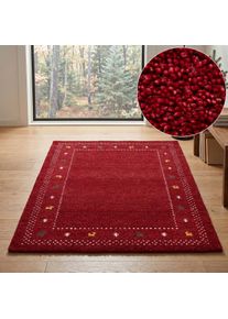 Wollteppich Theko "Gabbeh Bord&uuml;re, Handgefertigt, Teppich, Tiermotiv, reine Wolle", rot, B:120cm H:14mm L:180cm, Wolle, Teppiche, Wollteppich, Wohnzimmer, Schlafzimmer, Esszimmer