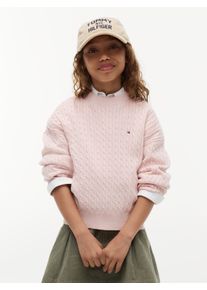 Strickpullover Tommy Hilfiger, M&auml;dchen, Gr. 7 (122), rosa (whimsy pink), Strick, Obermaterial: 100% Baumwolle, unifarben, regular fit normal, Rundhals, B&uuml;ndchen, Pullover Strickpullover, Rundhalsausschnitt, Regular Fit, Kinder bis 16 Jahre