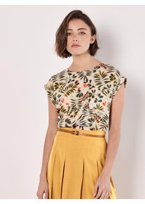 Druckbluse Apricot "Top mit Blattdruck", Damen, Gr. XL (42), grau (stein), Obermaterial: 73% Viskose CV. 27% Leinen LI., gemustert, Blusen Druckbluse, mit offenem R&uuml;cken