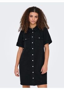 Jeanskleid Only "ONLLISA &ndash; Denimkleid mit Knopfleiste und Brusttaschen", Damen, Gr. XS, N-Gr, schwarz (washed schwarz), Denim/Jeans, Obermaterial: 90% Baumwolle, 10% Viskose, unifarben, kurz, mit Umschlag, Kleider Jeanskleid, Baumwollmischung