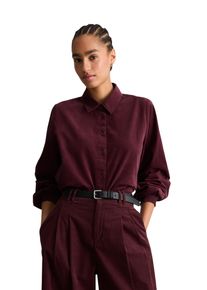 Marc O'Polo Hemdbluse MARC O'POLO DENIM, Damen, Gr. XL, rot (mahagony jam), Cord, Obermaterial: 100% Baumwolle, unifarben, regular fit h&uuml;ftbedeckend, 1-Knopf-Manschette, Blusen Hemdbluse, aus reiner Bio-Baumwolle, R&uuml;ckenpasse
