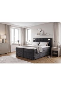 Boxbett OTTO HOME "PHILIPPA, Polsterbett mit Bettkasten, mit Taschenfederkernmatratze H3", anthrazit, B:155cm L:210cm, Holz teilmassiv, Holzwerkstoff, Spanplatte, Komplettbetten, Boxbett, mit Kaltschaum-Topper, Microfaser-Bezug, wahlweise mit LED-Beleuchtung