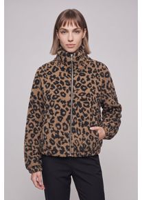 Pl&uuml;schjacke Only "ONLTHEA TEDDY AOP JACKET CC OTW", Damen, Gr. M, braun (toasted coconut aop:leo), Pl&uuml;sch, Obermaterial: 100% Polyester, bedruckt, normal, Jacken Pl&uuml;schjacke, Polyester