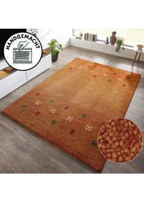 Wollteppich Theko "Gabbeh Motiv, Handgefertigt, Teppich, Tiermotiv, reine Wolle" Gr. 7, orange (terra), B:240cm H:14mm L:340cm, Wolle, Teppiche, Wollteppich, reine Wolle, Wohnzimmer, Schlafzimmer, Esszimmer