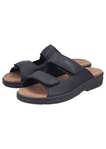 Pantolette Rieker, Herren, Gr. 47, schwarz, Glattleder, unifarben, Schuhe Pantolette, Sommerschuh, Hausschuh mit Klettverschl&uuml;sse