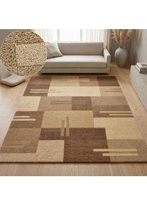 Wollteppich Theko "Gabbeh K&auml;stchen, Patchwork Design, reine Wolle", braun, B:290cm H:14mm L:390cm, Wolle, Teppiche, Wollteppich, Naturt&ouml;ne, Wohnzimmer, Schlafzimmer, Esszimmer
