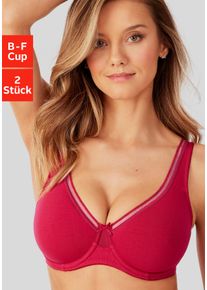 Minimizer-BH "BH mit B&uuml;gel, T-Shirt-BH, Baumwoll-BH", Damen, Gr. 100, Cup D, rot (rot, wei&szlig;), Jersey, Obermaterial: 95% Baumwolle, 5% Elasthan, PETITE FLEUR BY LASCANA, Basic, BHs Minimizer-BH, mit nahtlosen Cups, gro&szlig;e Gr&ouml;&szlig;en, bequemer BH