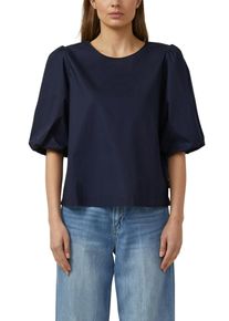 Schlupfbluse s.Oliver, Damen, Gr. 38, blau, Web, Obermaterial: 100% Baumwolle, unifarben, l&auml;ssig geschnitten h&uuml;ftbedeckend, Rundhals, abgesteppte Kante, Blusen Schlupfbluse, mit weitem Hallbarm und Knopfvershcluss