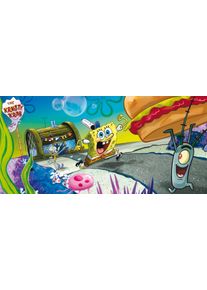 Leinwandbild B&Ouml;NNINGHOFF "Wandbild SPONGEBOB BURGERHEIST 33x70 cm &ndash; Leinwandbild Keilrahmen Deko", bunt (farbe bild(er): blau, gr&uuml;n, rot, gelb, pink, braun), B:70cm H:33cm T:1,8cm, Canvas, MDF, Bilder, Leinwandbild, auf Keilrahmen gespannt