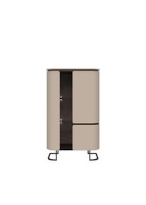 Hochkommode HOME AFFAIRE "AURA Sideboard, Kommode, Vitrine, Schrank, mit LED-Beleuchtung", beige (mokka), B:83cm H:140cm T:46cm, Holzwerkstoff, Sideboards, Hochkommode, UV lackiert, Soft Close Funktion, Metallrahmen als Basis des Elements