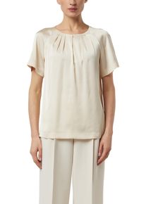 Shirtbluse comma, Damen, Gr. 44, vanilla, Web, Obermaterial: 95% Polyester, 5% Elasthan, unifarben, normal h&uuml;ftbedeckend, Rundhals, gerader Abschluss, Blusen Shirtbluse, Sommer-Bluse mit gerafftem Kragen und Cut-out