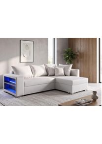 Ecksofa Collection AB "John L-Form, B: 226 cm, Schlaffunktion & Bettkasten", wei&szlig;, B:226cm H:40cm T:160cm, 100%poliester, Sofas, Ecksofa, Regalelement mit Licht, Couch mit Federkern, 2 Zierkissen