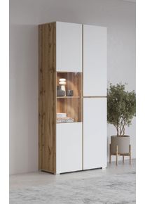 Vitrine OTTO HOME "Cross, H&ouml;he 183,5 cm, moderne grifflose Standvitrine mit 3 T&uuml;ren", wei&szlig; (wotan eiche, wei&szlig;), B:79,5cm H:183,5cm T:40cm, FSC-zertifizierter Holzwerkstoff, Glas, Melamin, Schr&auml;nke, Vitrine, Hochschrank mit viel Stauraum, Glast&uuml;r und verstellbaren Einlegeb&ouml;den