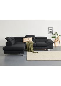 Ecksofa COTTA "Driver L-Form, B: 265cm, moderne Couch, Wellenunterfederung, inkl. 3 x", schwarz, B:268cm H:73cm T:214cm, Kunstleder SOFTLUX;LEDER BEEFY (ein abgedecktes Spalt-Rindsleder) im Sitz und R&uuml;cken (Korpus in Kunstleder);Luxus-Kunstleder;Leder Pampas (echtes Rindsleder) im Sitz und R&uuml;cken (R&uuml;ckseite mit Spannstoff bezogen), Sofas, Ecksofa, Kopfteilverstellung, optional Schlaffunktion & Bet