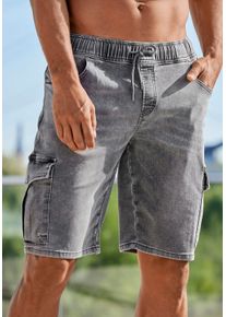 Shorts John Devin "Bermuda, kurze Jogger Pants", Herren, Gr. XL (56/58), N-Gr, grau, Jeans, Obermaterial: 65% Baumwolle, 33% Polyester, 2% Elasthan, washed, regular fit kurz, Hosen Shorts, mit Cargotaschen, knielang, elastische Schlupf-Bermuda