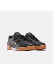 Sneaker Reebok CLASSIC "WORKOUT PLUS", Damen, Gr. 44,5, schwarz (schwarz, gold, gum), Leder, Schuhe Sneaker