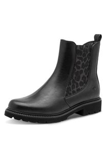 Chelseaboots Tamaris, Damen, Gr. 41, schwarz (schwarz, leo), Elastischer Einsatz, Lederimitat, Schuhe Chelseaboots, Businessschuh, Schlupfschuh, Stiefelette mit Stretcheins&auml;tzen