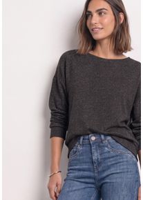 Langarmshirt Street One, Damen, Gr. 38, braun (schwarz coffee meliert), Jersey, Obermaterial: 80% Viskose, 15% Polyester, 5% Elasthan, unifarben, bequem h&uuml;ftbedeckend, U-Boot-Ausschnitt, B&uuml;ndchen, Shirts Langarmshirt, mit Elastikbund