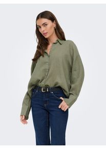 Hemdbluse Only "ONLBRUXELLES V- LS LIN BL SHIRT PNT NOOS", Damen, Gr. M, gr&uuml;n (mulled basil), Web, Obermaterial: 55% Leinen, 45% Viskose, unifarben, regular fit Po-bedeckend, Blusen Hemdbluse, mit Leinen