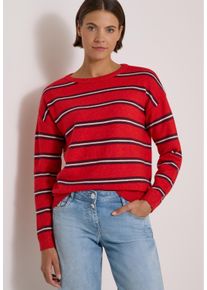 Strickpullover Cecil, Damen, Gr. M (40), rot (flame rot melange), Strick, Obermaterial: 37% Baumwolle, 34% Polyacryl, 26% Polyester, 3% Elasthan, gestreift, normal h&uuml;ftbedeckend, Rundhals, Flachstrickb&uuml;ndchen, Pullover Strickpullover, mit Boat Neck und Streifen
