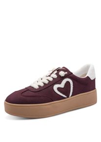 Slip-On Sneaker Marco Tozzi, Damen, Gr. 39, lila (rot), Lederimitat, Textil, aufgeraut, bestickt, kontrastfarbene Details, Schuhe Slip-On Sneaker, Freizeitschuh, Plateausneaker, Slipper mit Pl&uuml;sch-Herz
