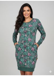 Sweatkleid Ragwear "MENITA FLOWERS O", Damen, Gr. L (40), N-Gr, Langarm, Sweatware, gr&uuml;n, Sweatware, Obermaterial: 50% Baumwolle, 50% Polyester, gebl&uuml;mt, gemustert, kurz, Rundhals, Rippb&uuml;ndchen, Kleider Sweatkleid, mit kurzer Passform, aus Baumwolle und Polyester