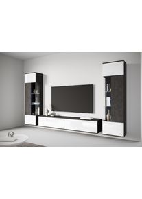 Wohnwand OTTO HOME "Kenia, Vitrine T&uuml;ranschlag links/rechts wechselbar", schwarz-wei&szlig; (matera anthrazit, wei&szlig; hochglanz), B:270cm, Glas, Hartfaserplatte, Holzwerkstoff, Kunststoff, Kastenm&ouml;bel-Sets, Wohnwand, Vitrinen mit Eckverglasung, h&auml;ngend und stehend montierbar