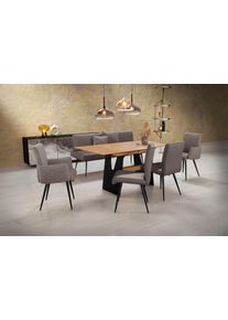 K+w Komfort & Wohnen Essgruppe K+W KOMFORT & WOHNEN "Giacomo I", braun (sattel, braun), Flachgewebe 775 Leder CLOUD, Synchron-Auszug, L&auml;nge Esstisch: 160cm,L&auml;nge Esstischmaximal: 200cm,Breite/Sitzbreite Bank: 177cm, Sitzm&ouml;bel-Sets, Essgruppe, 2 St&uuml;hle und Bank, 2 Armlehnenst&uuml;hle Stoff 775, Tisch 160 oder 180 cm