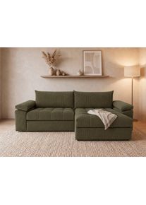 Ecksofa OTTO HOME "Soft&Cosy Pik XXL, L-Form, B: 303 cm, Mega Sofa in Cord", grau (olive), B:303cm T:187cm, 100% Polyester, Sofas, Ecksofa, Lounge-Komfort mit edler Sitzsteppung, Federkern