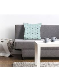 Dekokissen queence "Wayan", blau (blau, bedruckt), B:40cm L:40cm, Polyester, Dekokissen_Sitzkissen_Kissenh&uuml;llen, Dekokissen, mit Hasen auf einer blauen Wiese