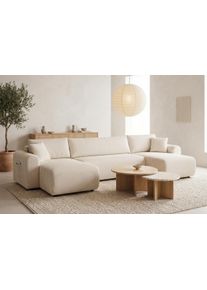 Wohnlandschaft OTTO HOME "JONAA Cord, U-Form, 311 cm. -OTTO. Verl&auml;ssliche Qualit&auml;t", creme, B:311cm H:79cm T:52cm, Sofas, Wohnlandschaft, Tonnentaschen-Federkern, Bettkasten, Schlafsofa (133/270)