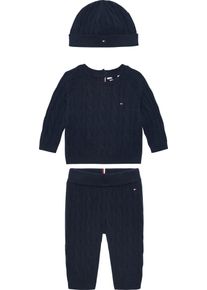 Langarmshirt & Hose Tommy Hilfiger "CABLE SWEATER BEANIE GIFTBOX", Jungen, Gr. 74, blau (schwarz night navy), Jersey, Obermaterial: 53% Baumwolle, 24% Polyamid, 23% Polyacryl, unifarben, KOB Set-Artikel Langarmshirt & Hose, f&uuml;r Babys